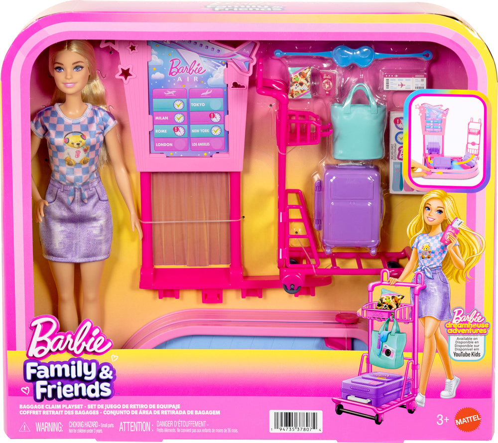 Barbie ‘Malibu’ Travel Doll, Baggage Claim Playset & Accessories