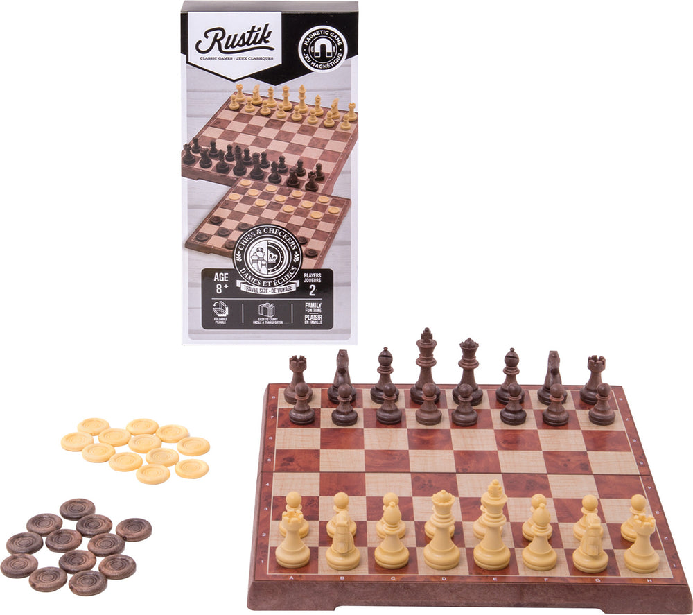 Rustik Foldable Magnetic Peachwood Chess / Checkers