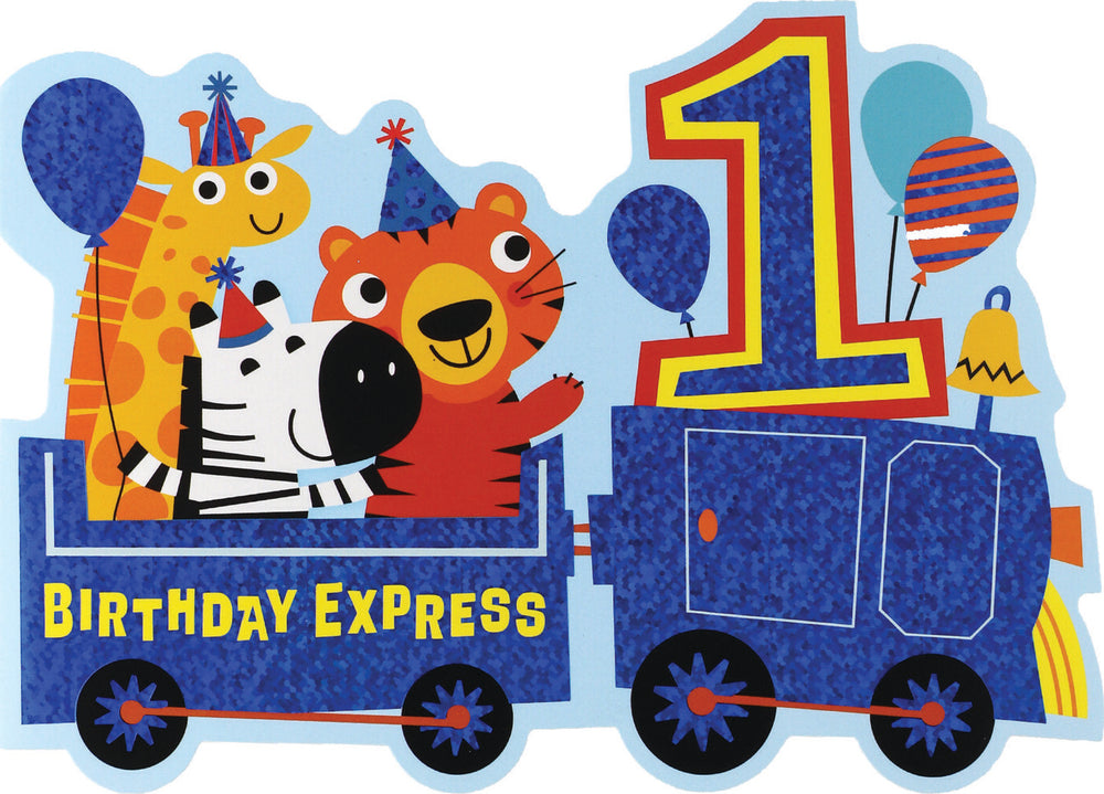 Age 1 Zoo Train Birthday Card