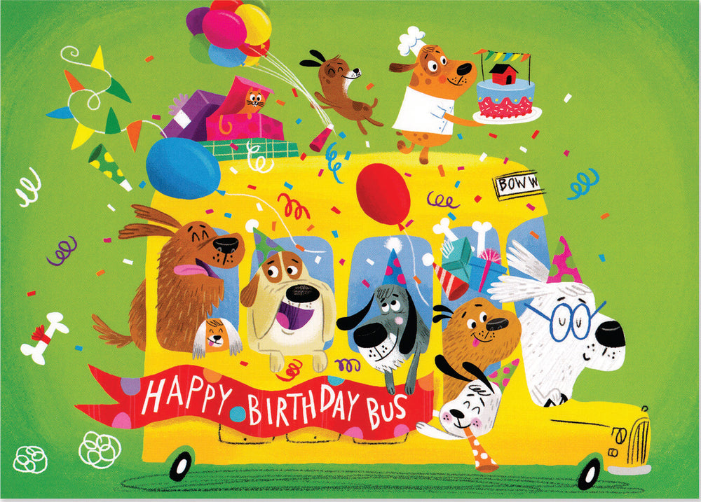 Dog Party Bus Birthday Card