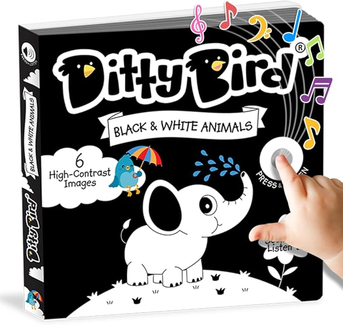 Ditty Bird | Interactive Sensory White and Black Sound book for babies 6 - 18 months | Infant books for Tummy time