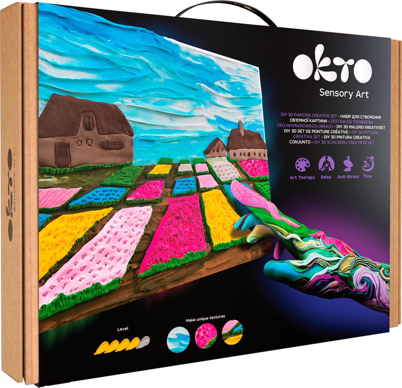 OKTO Sensory Art 3D Painting "Flower Beds in Holland" – 11.8" x 15.7" Canvas Kit