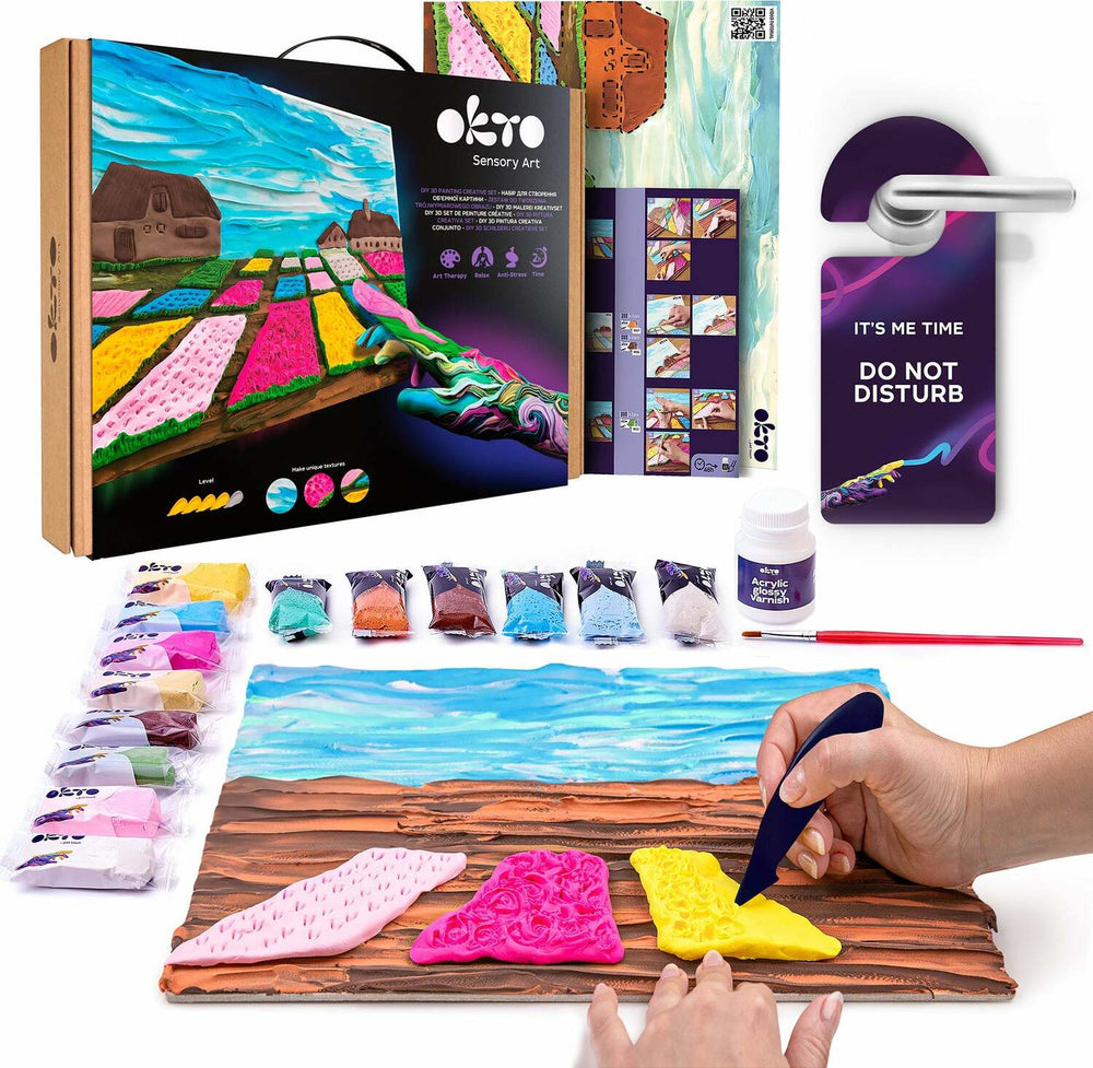OKTO Sensory Art 3D Painting "Flower Beds in Holland" – 11.8" x 15.7" Canvas Kit