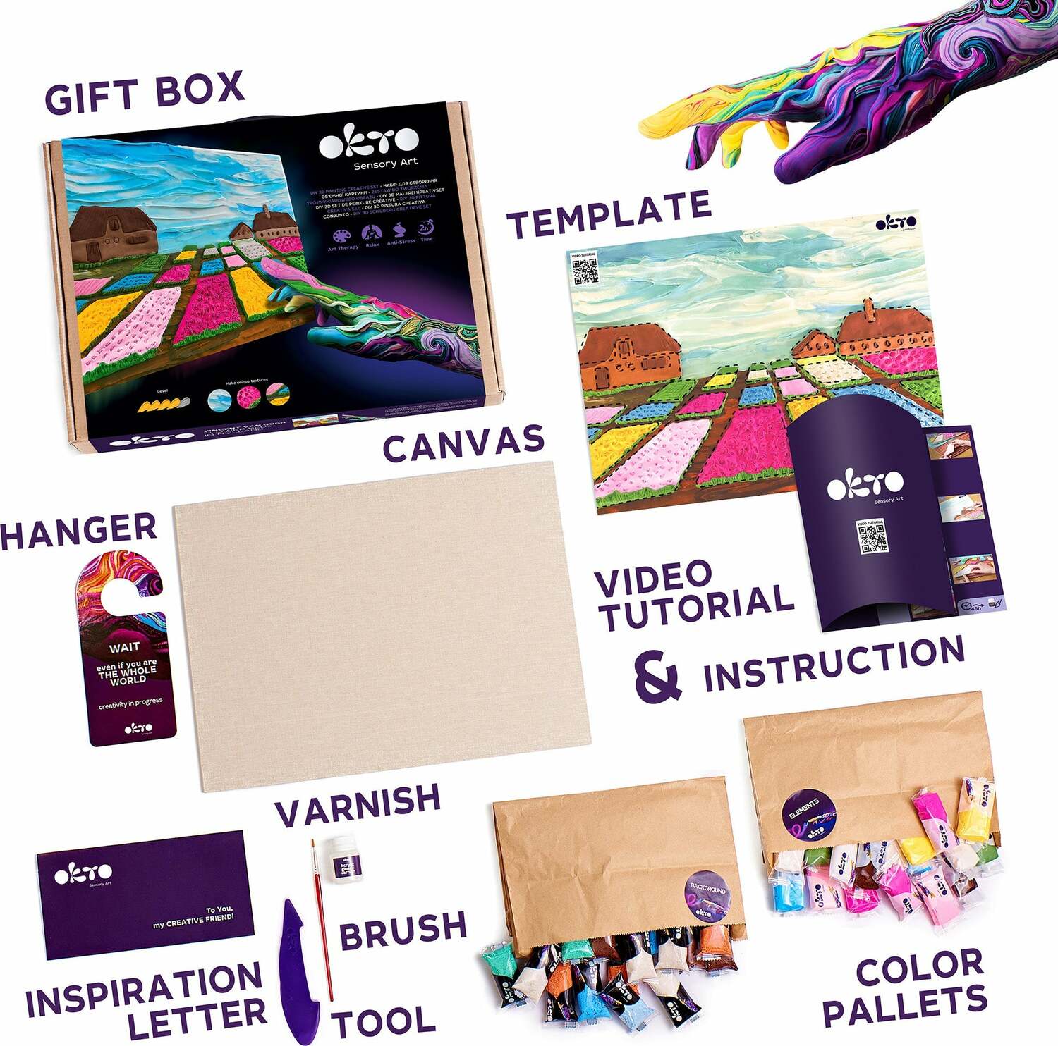 OKTO Sensory Art 3D Painting "Flower Beds in Holland" – 11.8" x 15.7" Canvas Kit