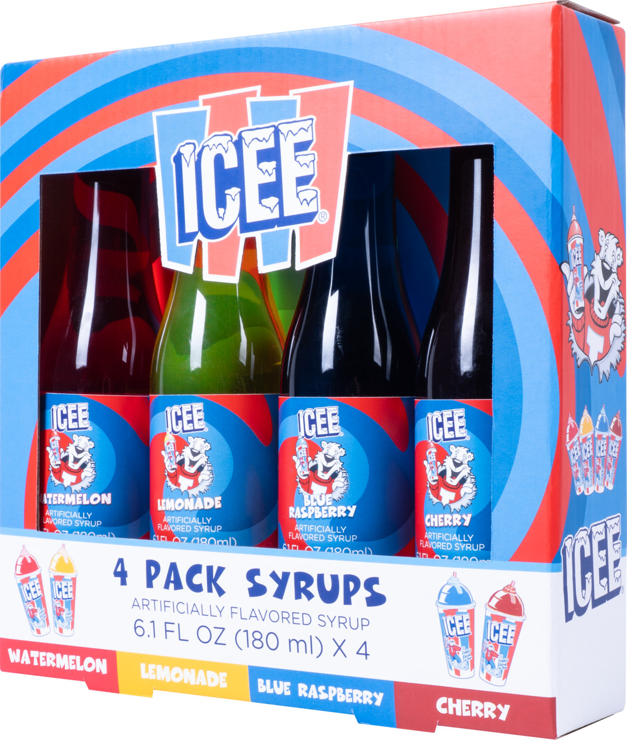 ICEE 4x6.1floz Syrup Watermelon/Lemon/Blue Rasperry/Cherry – The