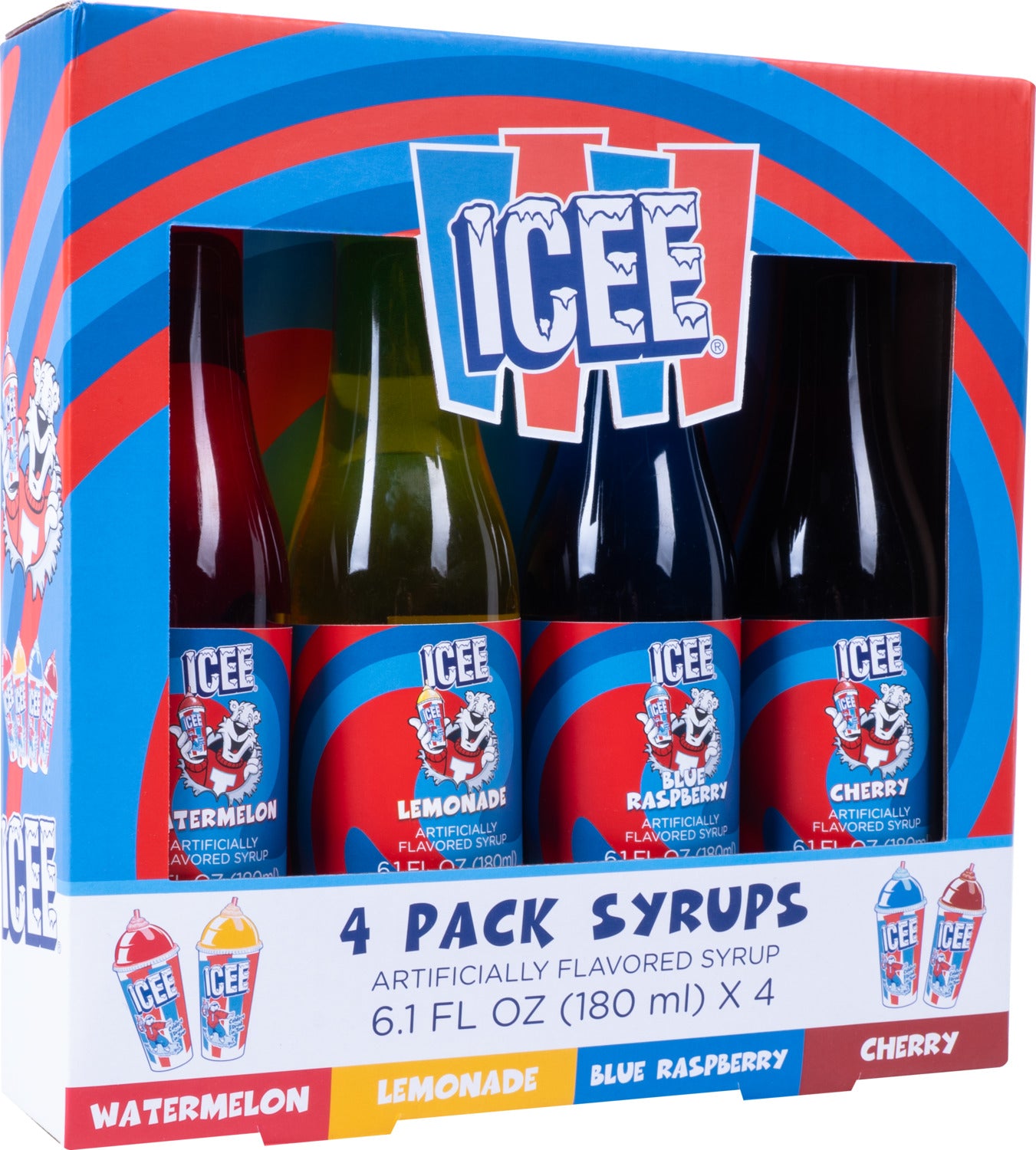 ICEE 4x6.1floz Syrup Watermelon/Lemon/Blue Rasperry/Cherry