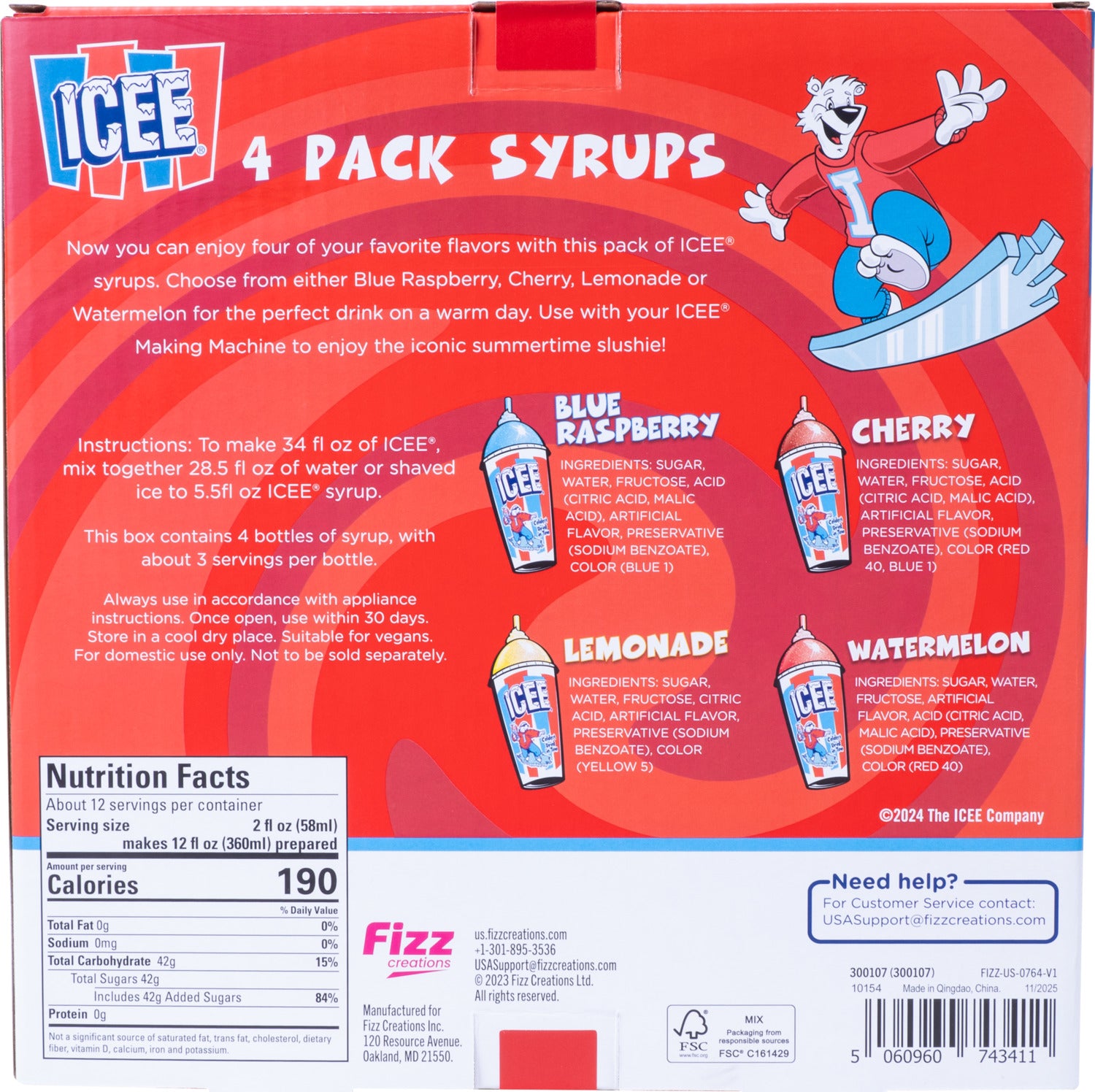ICEE 4x6.1floz Syrup Watermelon/Lemon/Blue Rasperry/Cherry – The