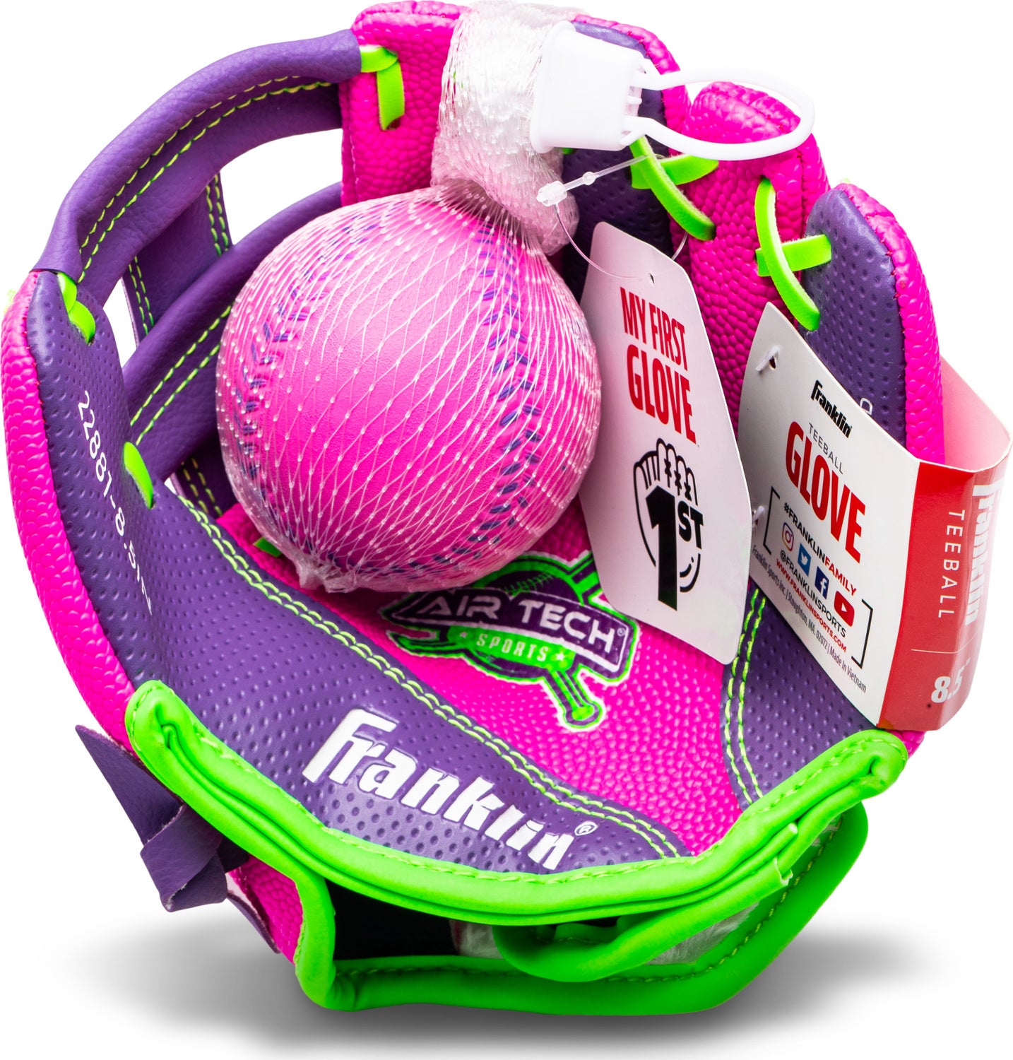 8.5 Pink/Purple Airtech Baseball Glove with Ball