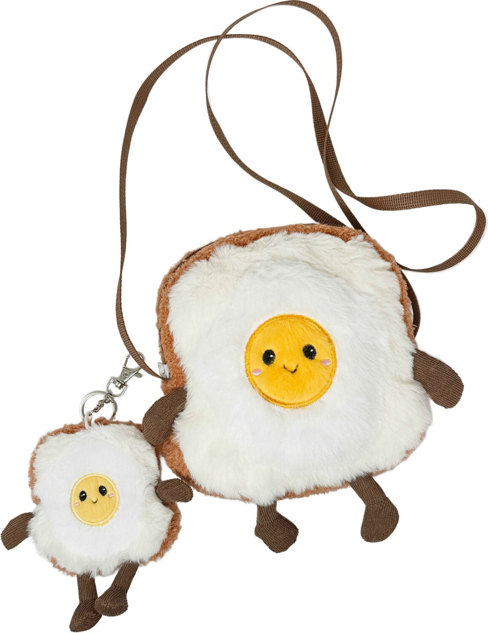 Fuzzy Crossbody Bag & Matching Keychain, Toast