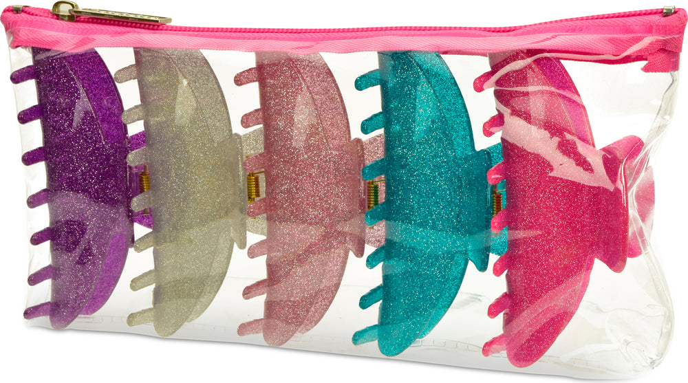 5 PACK GLITTER CLIPS IN REUSABLE POUCH