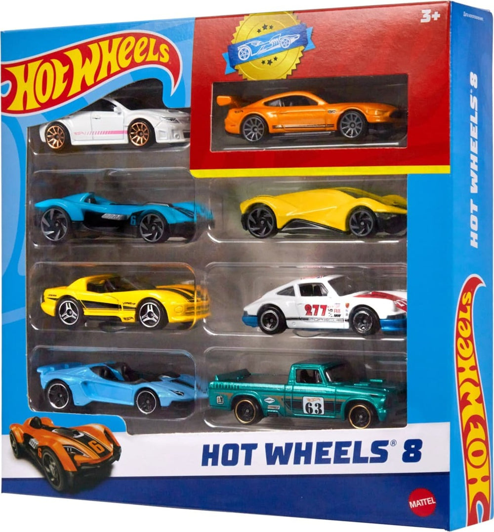 Hot Wheels Set of 8 Basic Toy Cars & Trucks In 1:64 Scale Including 1 Exclusive Car (assorted)