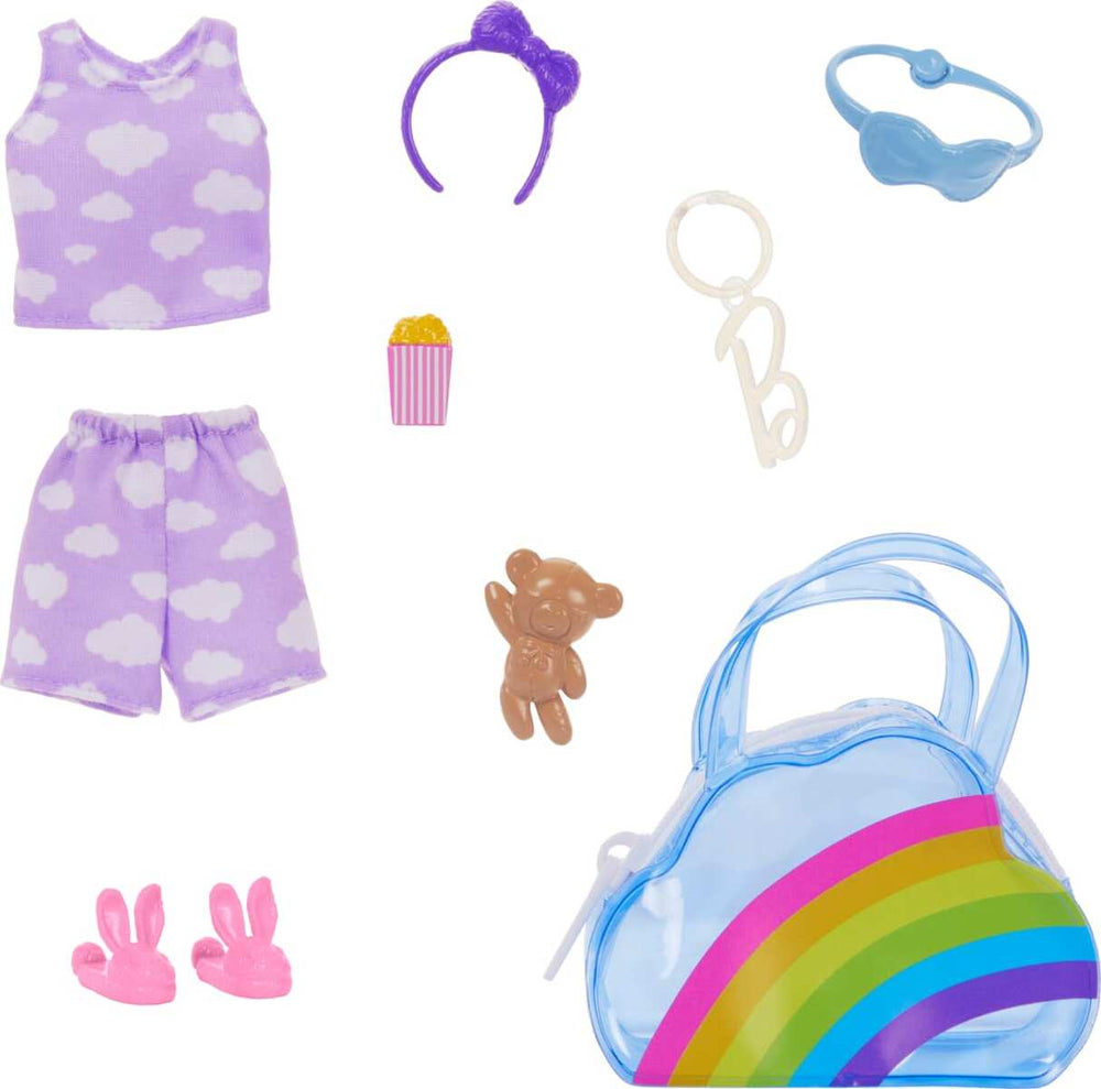 Barbie Doll Clothing, Deluxe Keychain Bag with Slumber Party Themed Accessories (1 Outfit)