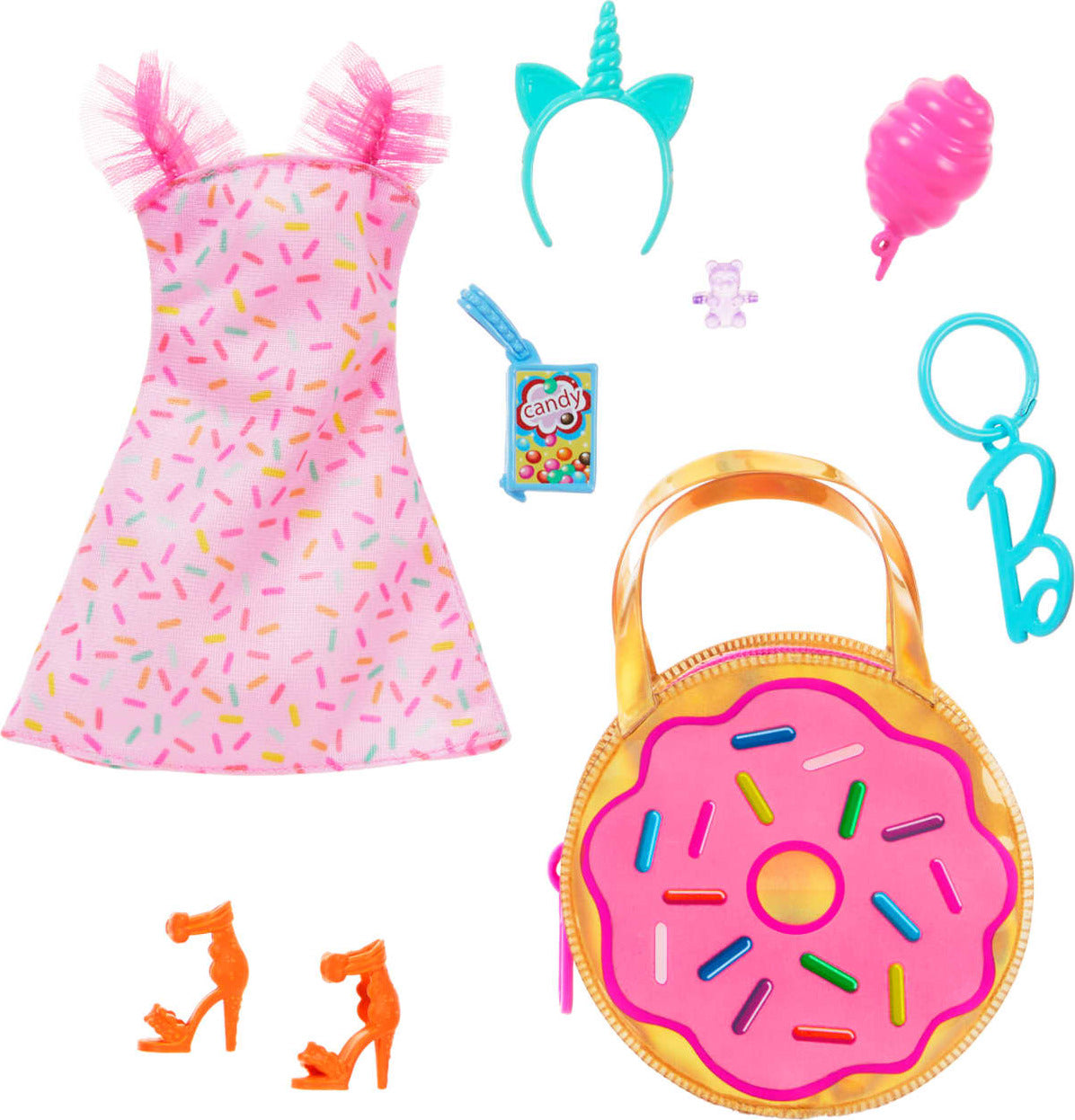 Barbie Doll Clothing, Deluxe Keychain Bag with Candy Themed Accessories (1 Outfit)