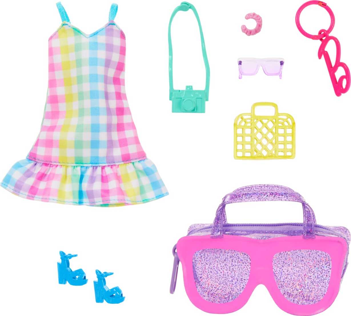 Barbie Doll Clothing, Deluxe Keychain Bag with Summery Accessories (1 Outfit)