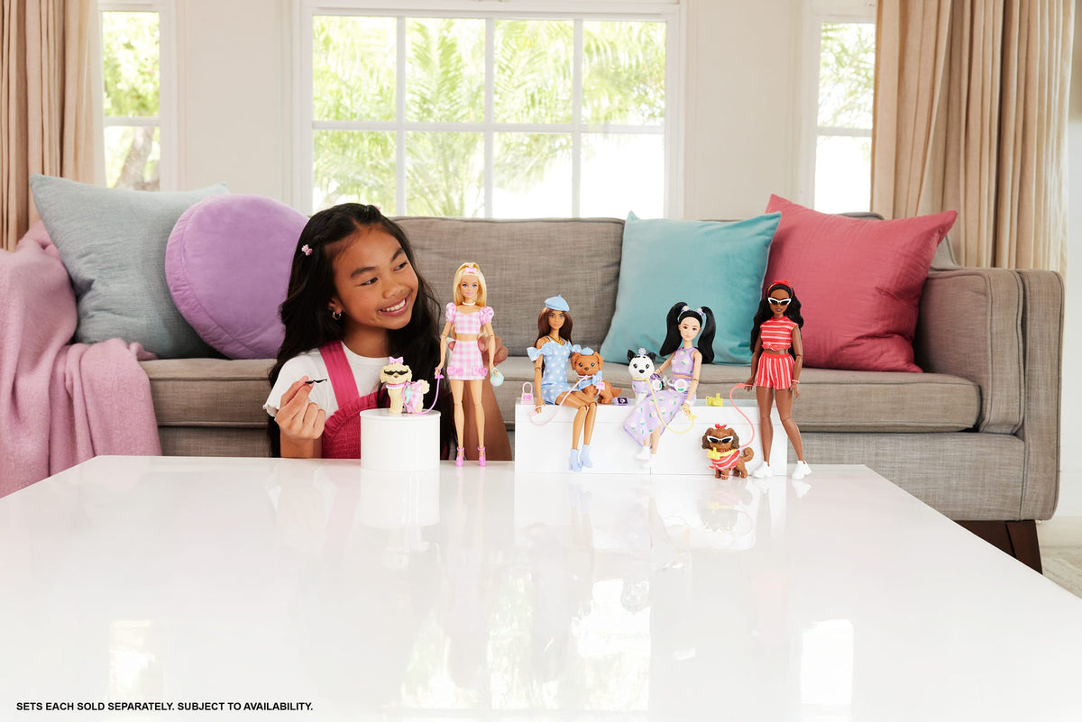 Barbie Twinning Looks Fashion Doll with Pet Dog, Matching Pink Clothes & Accessories, Blonde
