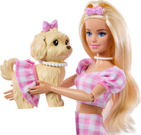 Barbie Twinning Looks Fashion Doll with Pet Dog, Matching Pink Clothes & Accessories, Blonde