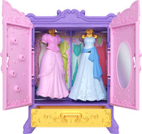 Disney Princess Royal Wardrobe Set with Ariel & Tiana Small Dolls, 4 Fashions, 2 Animals & 4 Accy