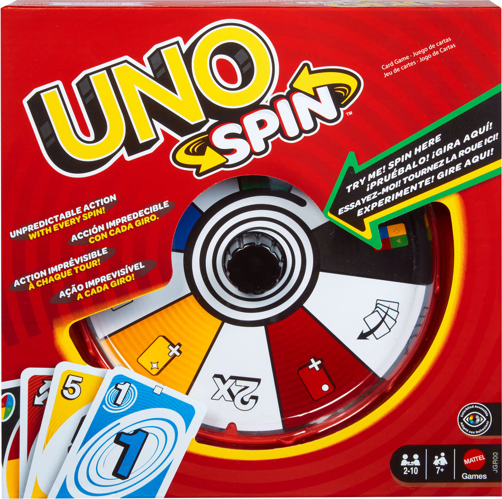Mattel UNO Spin Card Game for Kid, Adult & Family Nights, Classic Play with Spinner