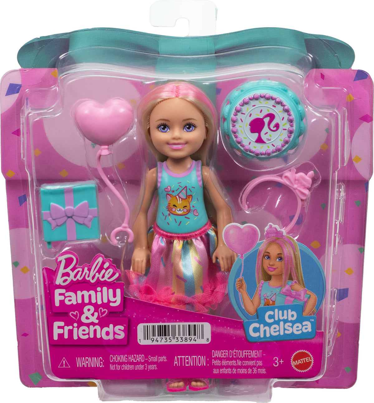 Barbie Chelsea Club Birthday-Themed Small Doll with Pink-Streaked Blonde Hair & Party Accessories