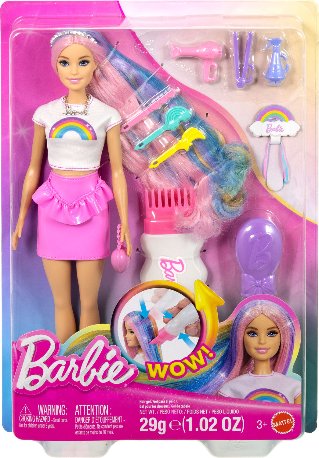 Barbie Rainbow Sparkle Hair Fashion Doll with Extra-Long Hair and 12 Styling Accessories