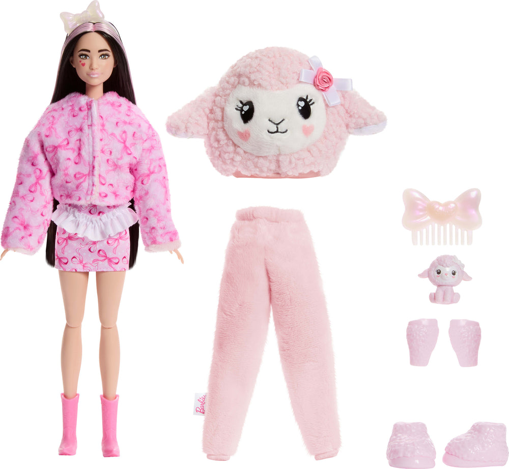 Barbie Cutie Reveal Doll & Accessories, Cuddly Series Lamb with 10 Surprises