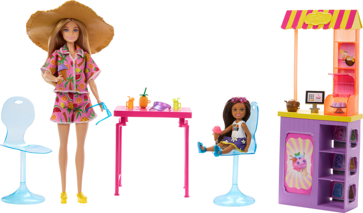 Barbie Summer Vacation Beach Shack Fun and Chelsea Dolls with Snack Stand Playset and Accessories