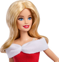 Barbie Style Doll with Santa-Inspired Dress and Accessories, Blonde Hair and Gold Present