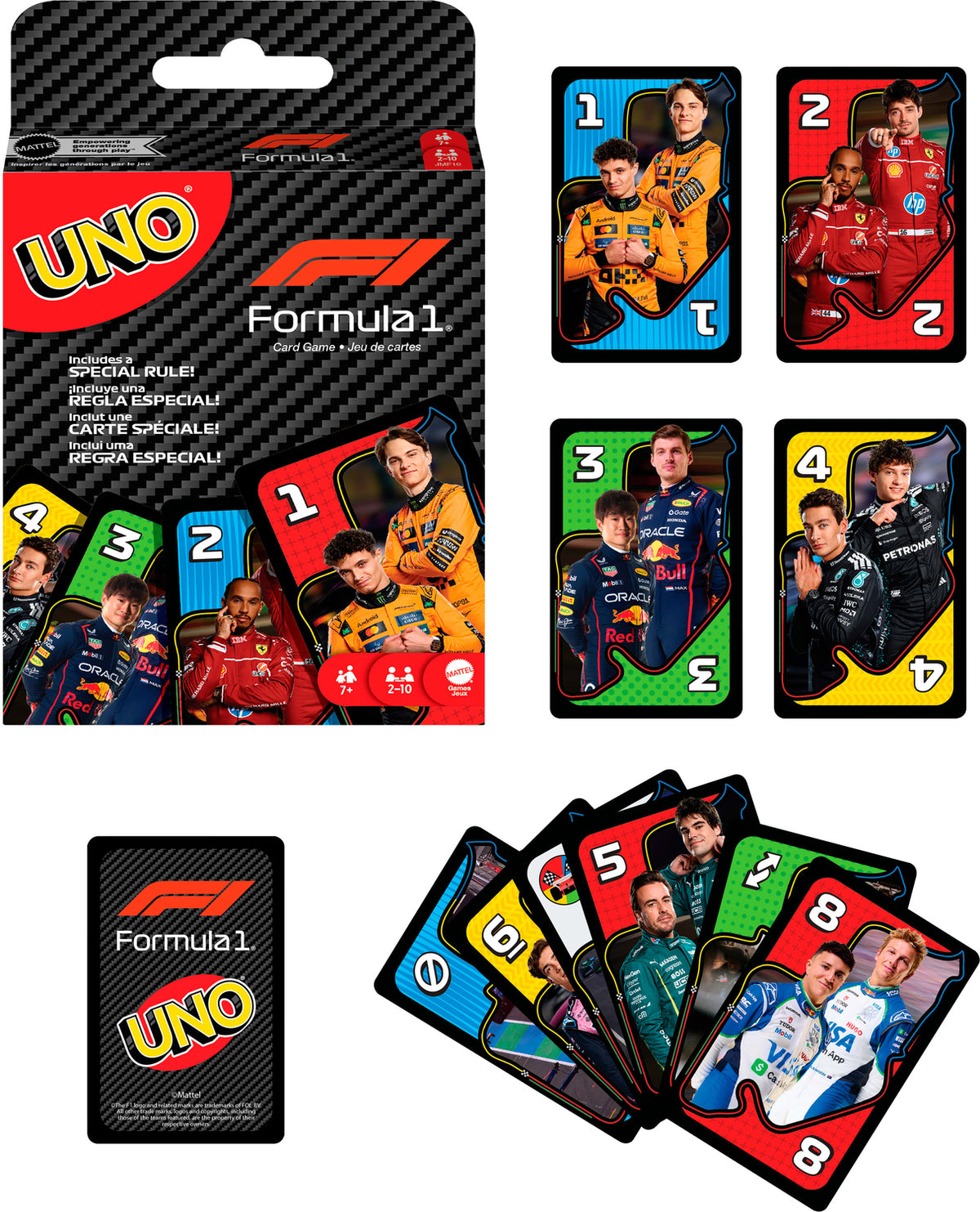  UNO F1 Card Game with Themed Deck & Special Rule for Kids, Adults, Family Nights & Travel