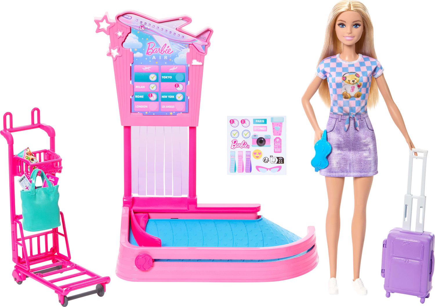 Barbie ‘Malibu’ Travel Doll, Baggage Claim Playset & Accessories