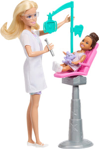 Barbie Careers Dentist Playset with Blonde Fashion Doll, Small Doll, Examination Chair & Accessories