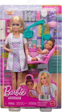 Barbie Careers Dentist Playset with Blonde Fashion Doll, Small Doll, Examination Chair & Accessories