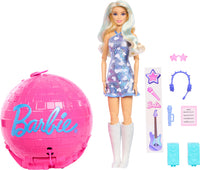 Barbie Team Roll and Reveal Pop Star Doll and Accessories with Blonde Fashion Doll, 8 Surprises s & Disco Ball Encasement