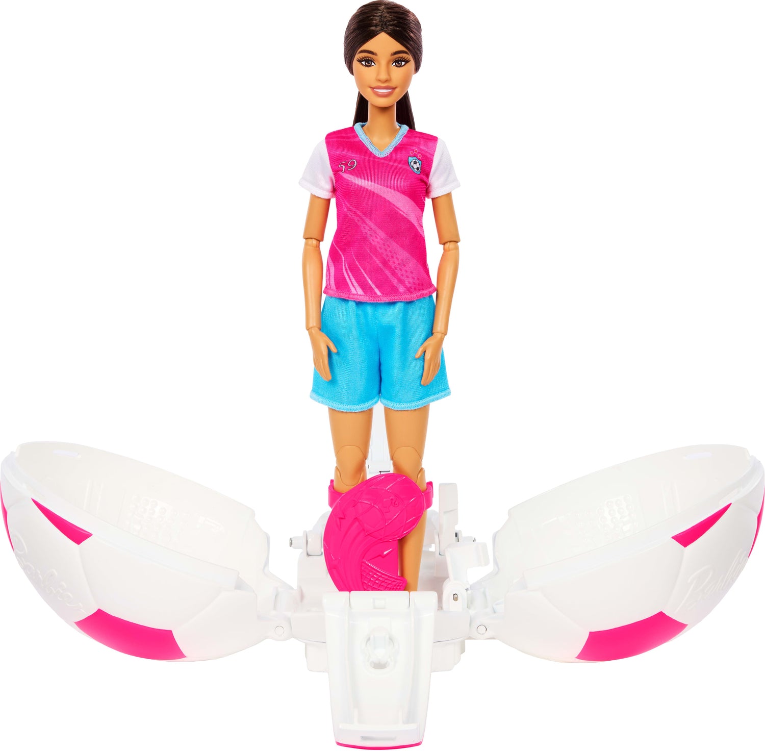 Barbie Team Roll and Reveal Soccer Player Doll and Accessories with Brunette Fashion Doll, 8 Surprises & Soccer Ball Encasement