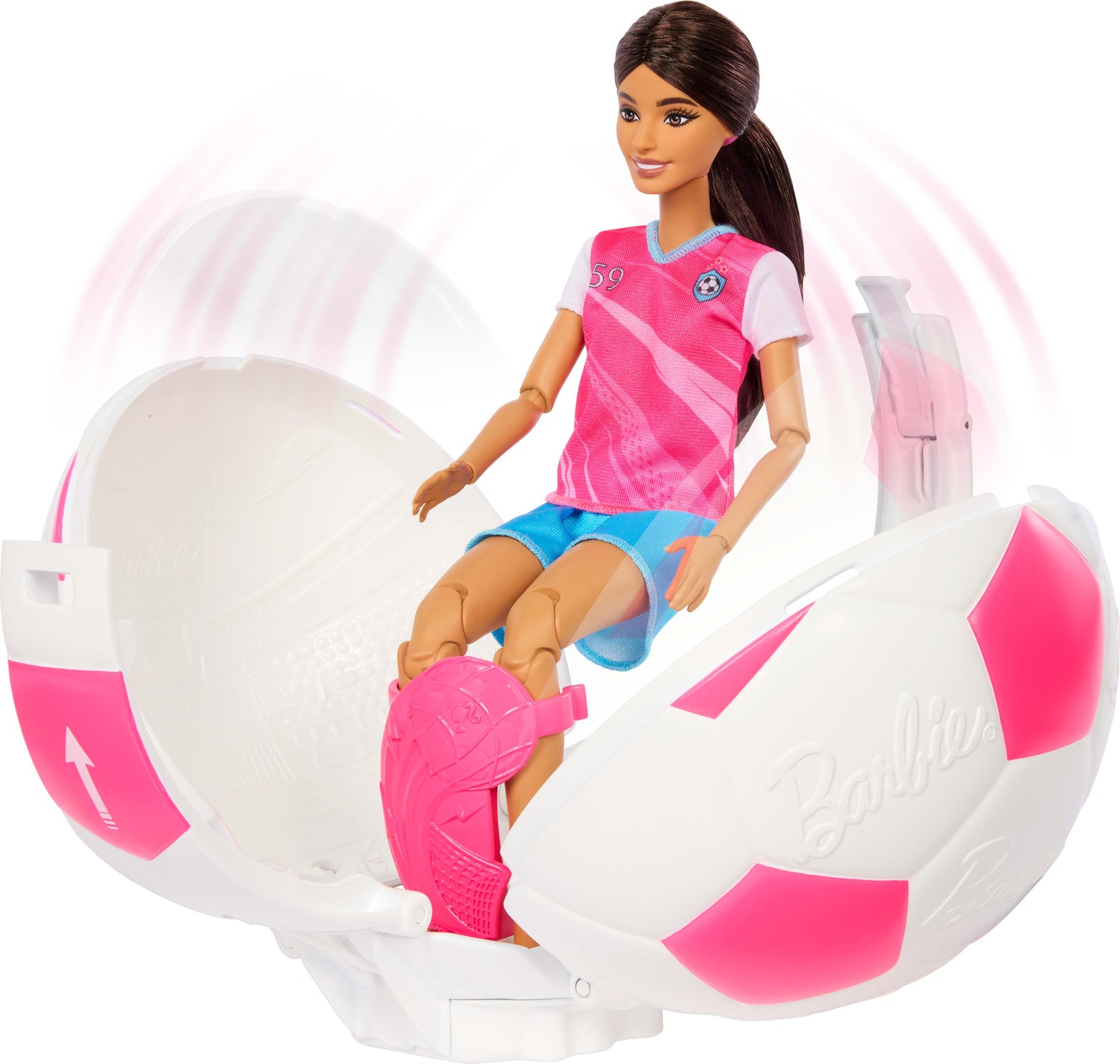 Barbie Team Roll and Reveal Soccer Player Doll and Accessories with Brunette Fashion Doll, 8 Surprises & Soccer Ball Encasement