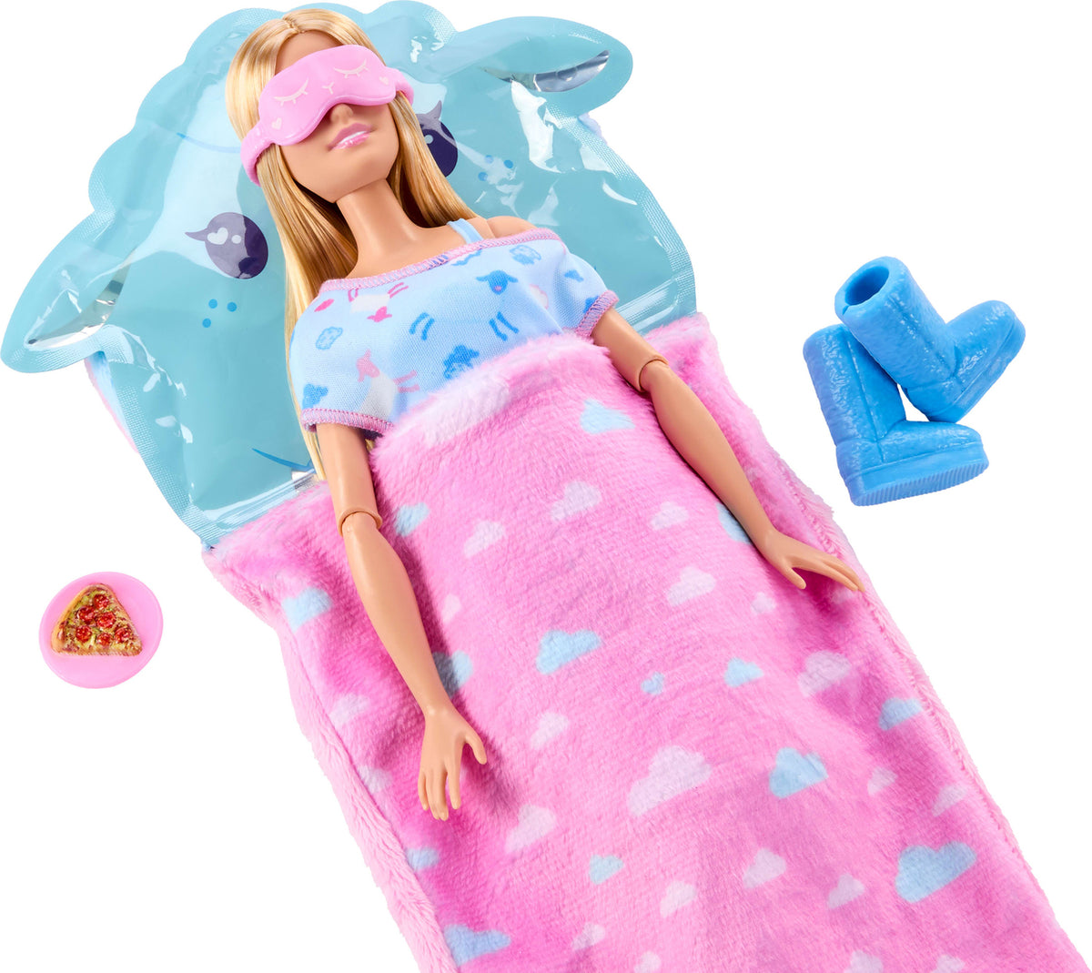 Barbie Party Unboxed Sleepover Reveal Series Blue Pajama Doll & Accessories with 7 Surprises