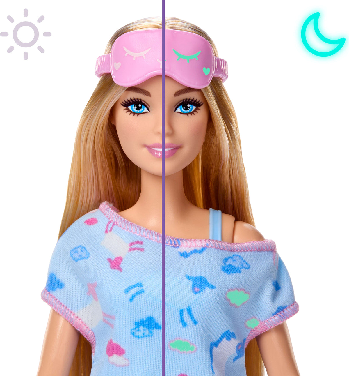Barbie Party Unboxed Sleepover Reveal Series Blue Pajama Doll & Accessories with 7 Surprises
