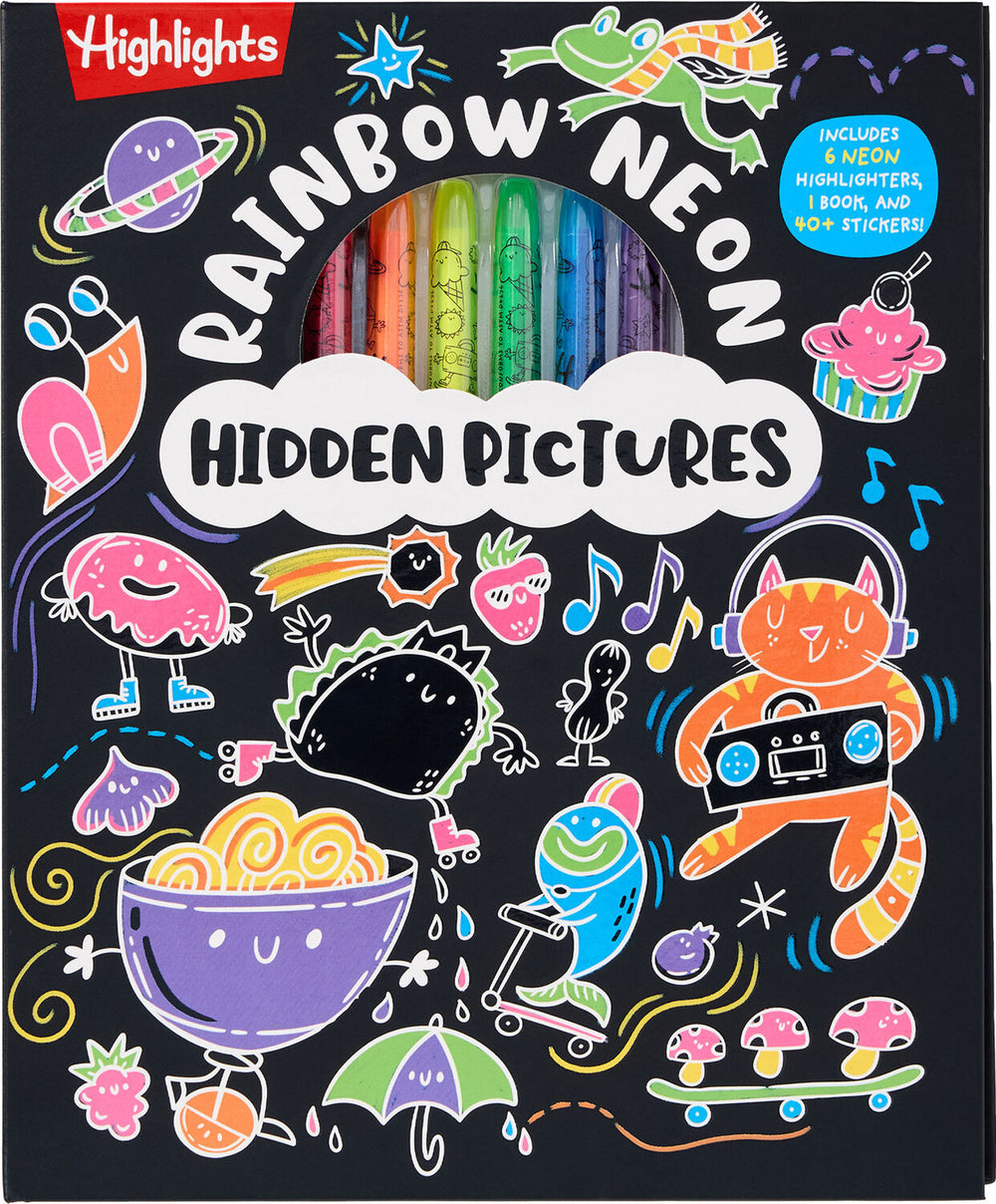 Rainbow Neon Hidden Pictures: Rainbow Activity Book with Neon Markers and Over 40 Stickers, Fun Sticker Puzzle Book for Creative Kids Ages 6-12