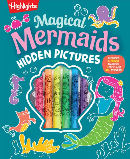 Magical Mermaids Hidden Pictures: Kids Mermaid Coloring Book with Markers Featuring Over 40 Ready-to-Color Stickers, Hidden Pictures Scenes with Undersea Adventures for Kids 6-9