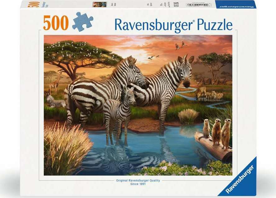 Zebras at the Waterhole (500 Piece Puzzle)