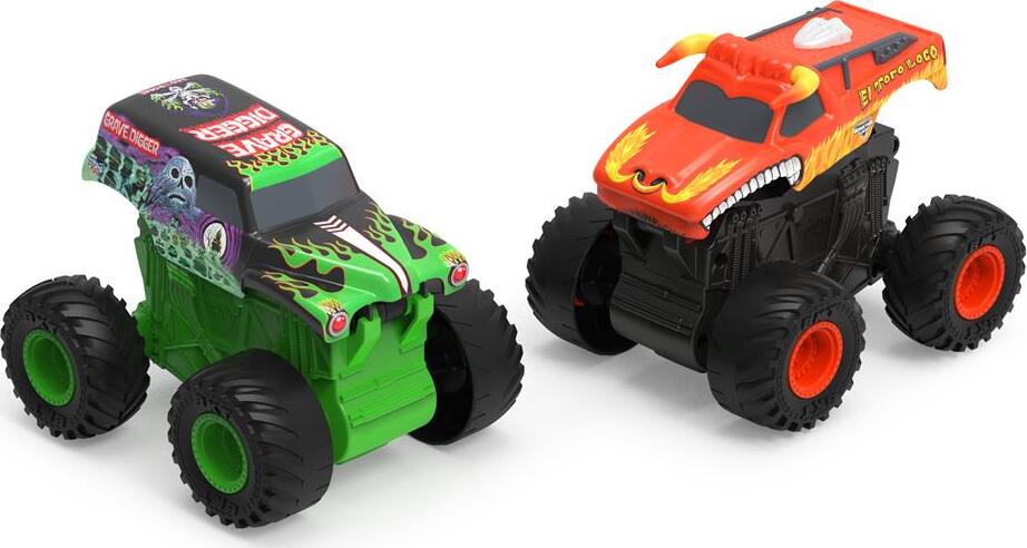 Monster Jam, 2-Pack Official Grave Digger and El Toro Loco Clip & Flip Monster Trucks, 1:43 Scale