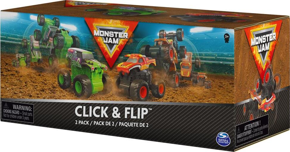 Monster Jam, 2-Pack Official Grave Digger and El Toro Loco Clip & Flip Monster Trucks, 1:43 Scale