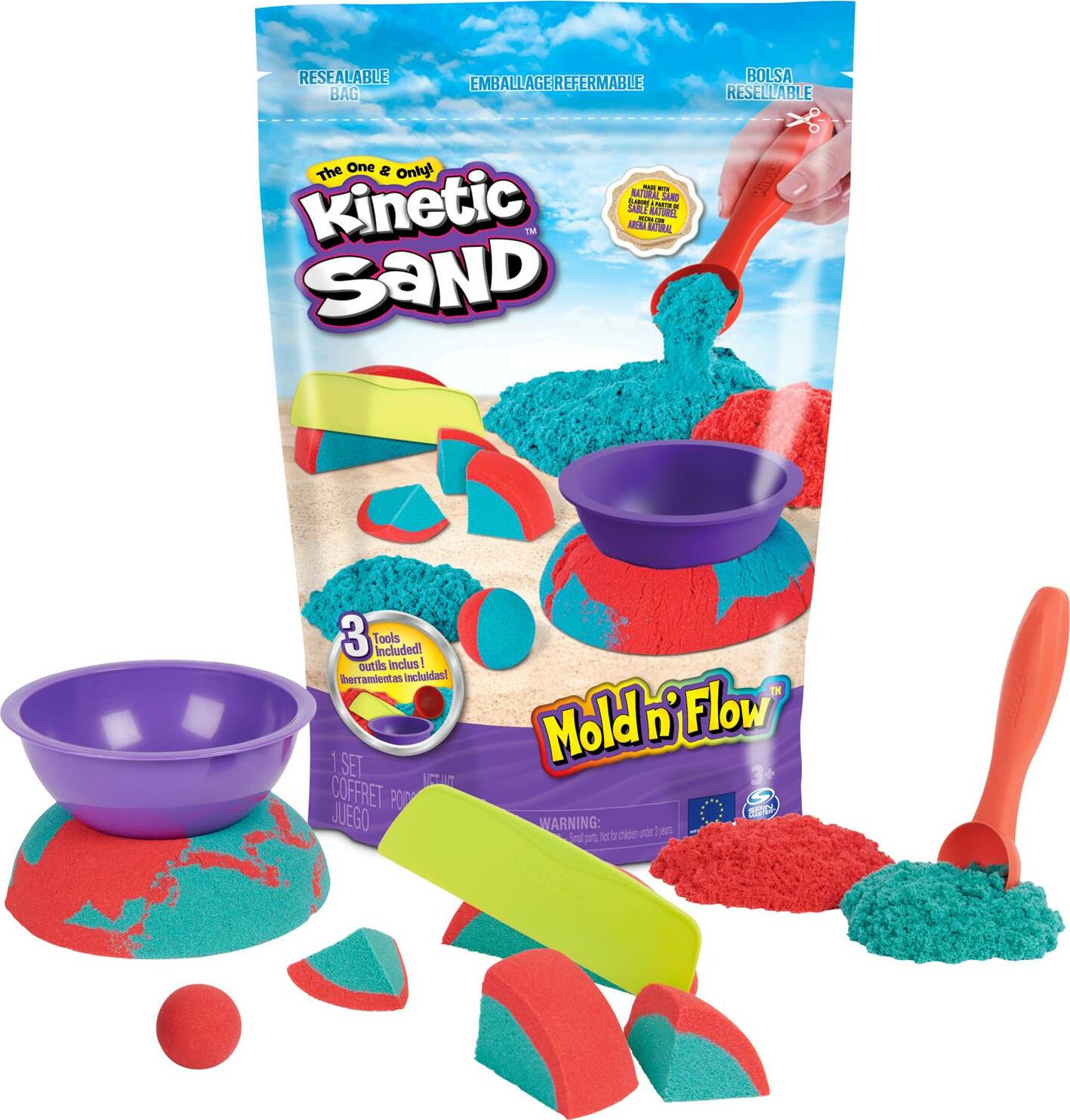 Kinetic Sand Mold N' Flow - 1.5Lbs Red and Teal Play Sand