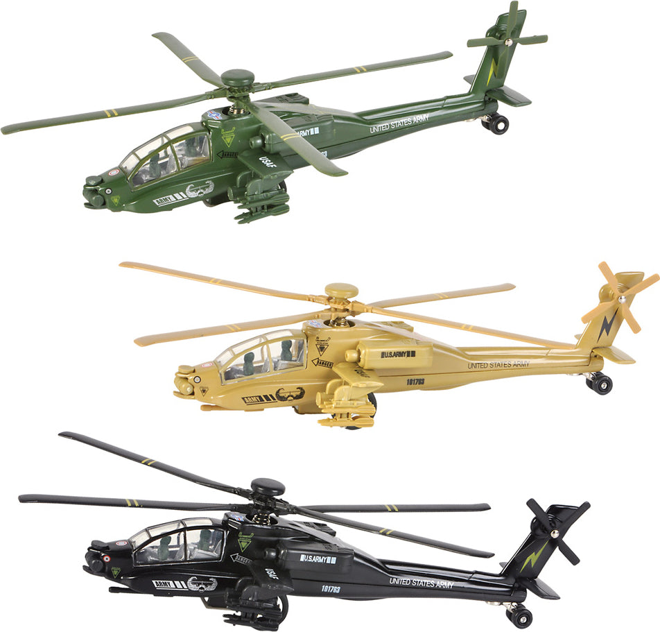 8" Die-cast Pullback Apache Helicopter