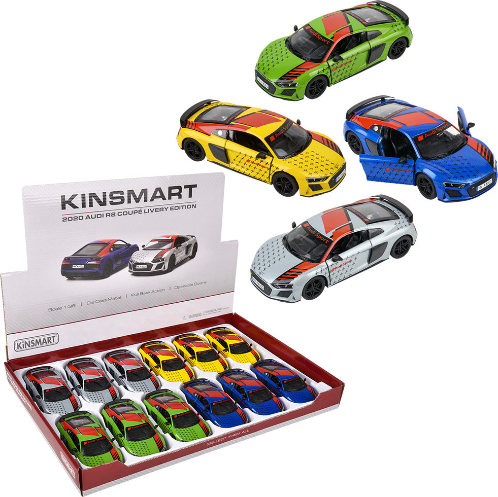 5" Diecast Pull Back 2020 Audi R8 Coupe Livery 12ct