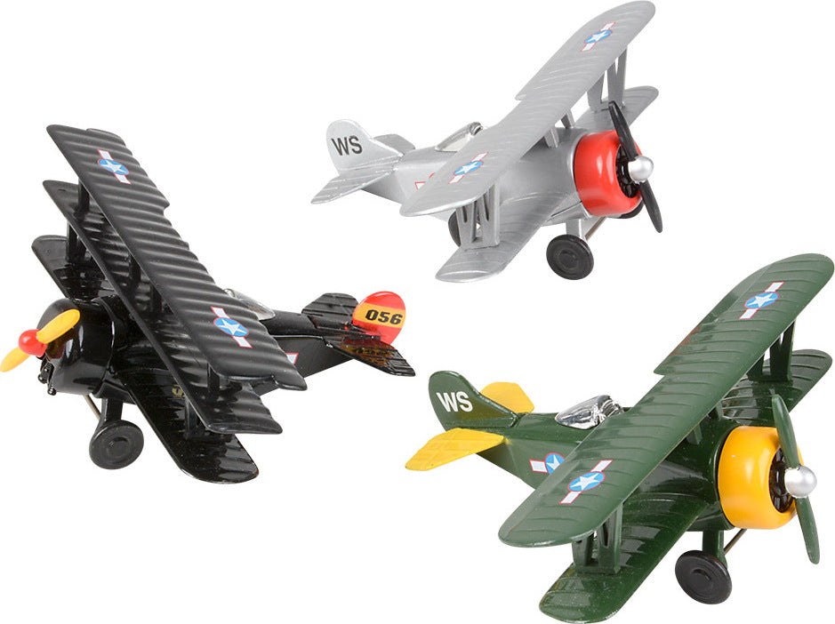 5" Diecast Pull Back Classic Biplane