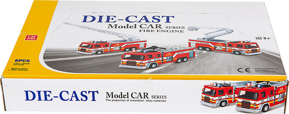 7" Die-cast Pull Back Light/ Sound Fire Engine 1:32 Scale