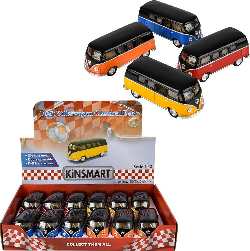 5" Diecast Pull Back 1962 VW Bus with Black Top (assortment - sold individually)
