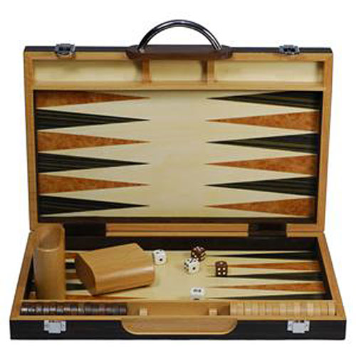 15" Black Zebra Wood Backgammon Set