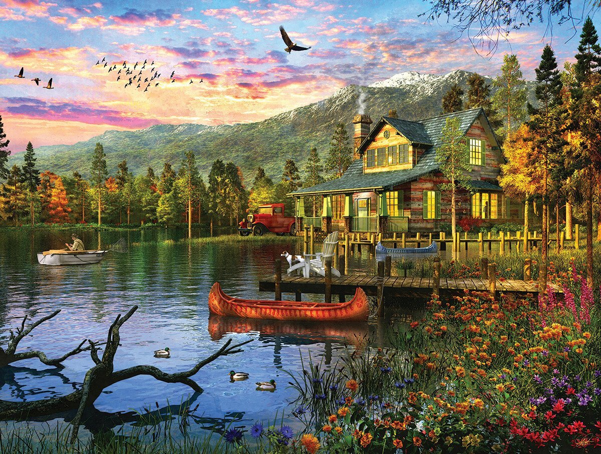 Sunset Cabin - 500 Piece - White Mountain Puzzles