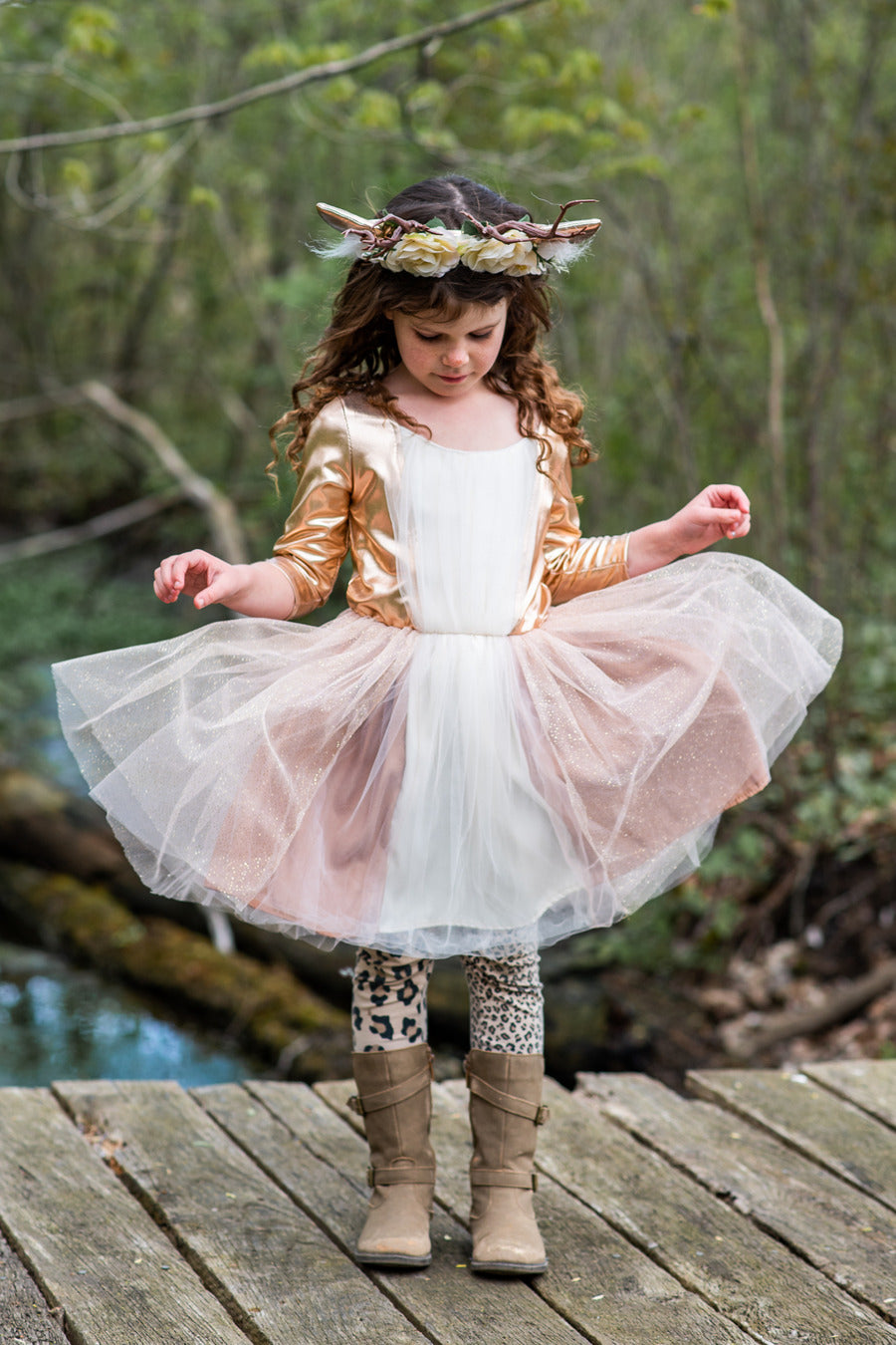 Woodland Deer Dress With Headpiece (Size 3-4)